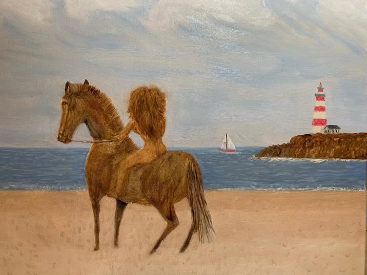 "Girl on a horse" 16x20 oil on 3/4in thick studio canvas with black frame