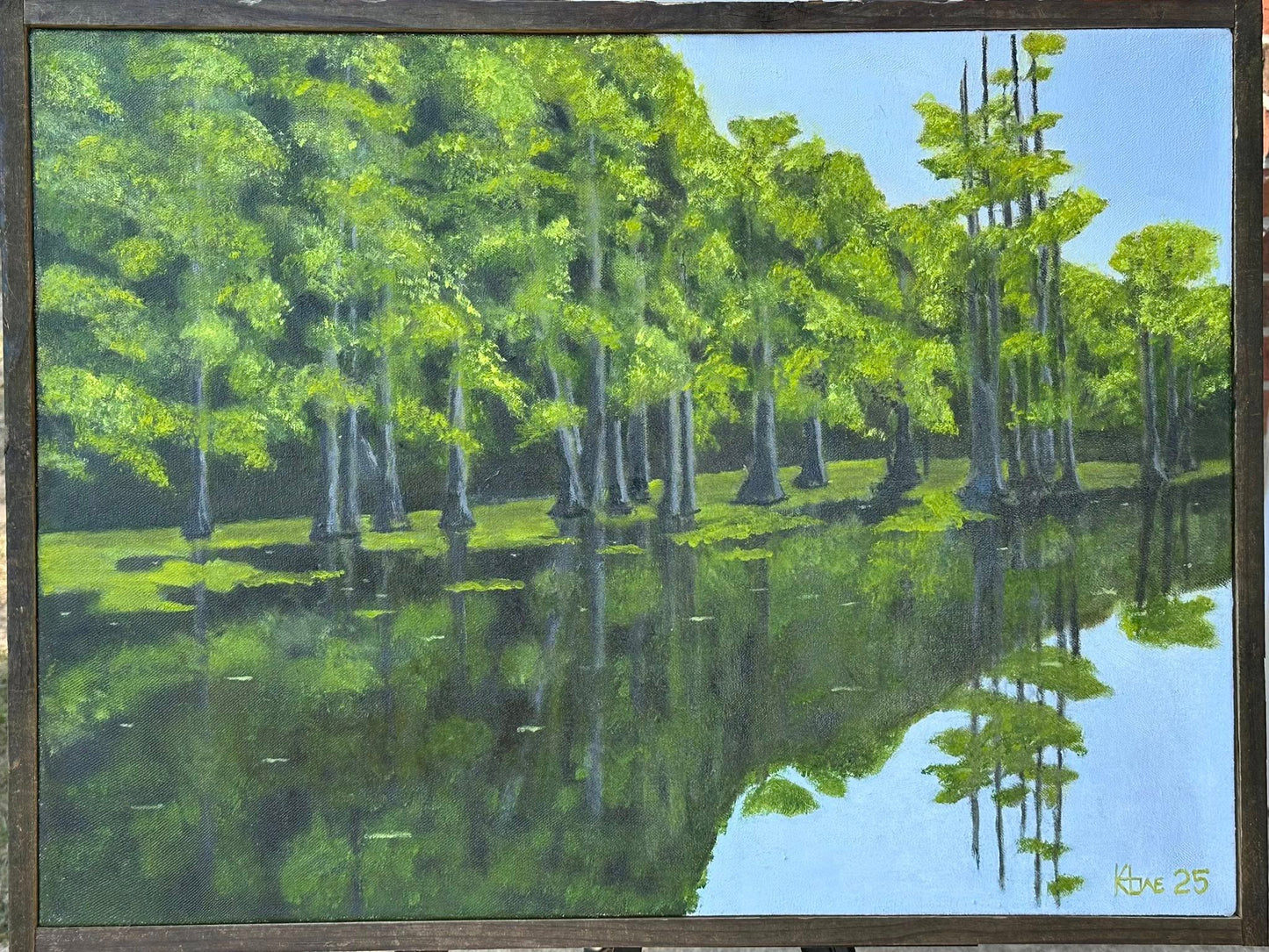 "The Bayou at Frenchmans" 24x36in oil on 1-1/2 thick handmade Canvas. handmade Aged pine frame