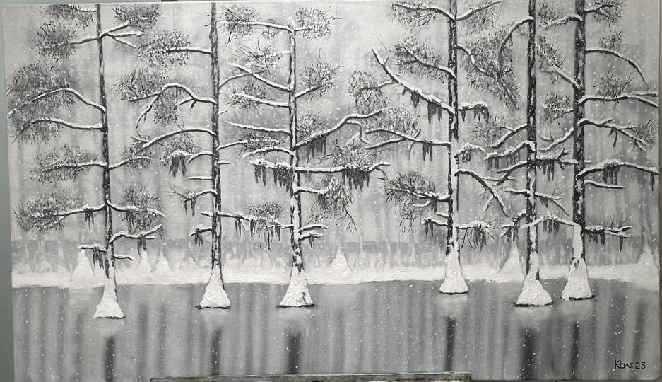 "Atchafalaya Snow"  26x44in oil on canvas