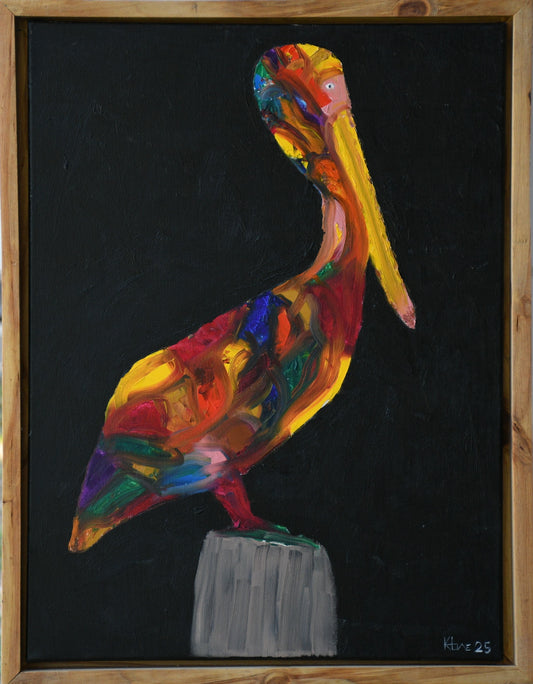 "The Color Pelican" 20x24in Painted on studio 3/4 in thick canvas in oil with handmade Aged pine frame