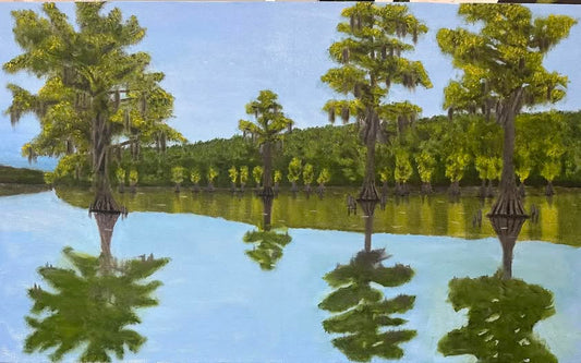 "A Lake in North Louisiana"  26x44in oil on canvas